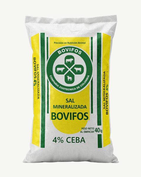 Bulto de 40 kg de sal mineralizada Bovifos 4% Ceba, vista frontal