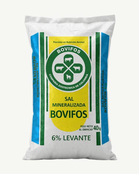 Bulto de 40 kg de sal mineralizada Bovifos 6% Levante, vista frontal